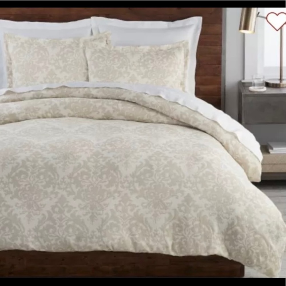 NEW Pottery Barn Jacquard Medallion Cotton Linen Duvet Cover Neutral Full/Queen
